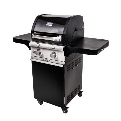 saber gas grill featuring a sleek black design and a lid with die-cast aluminum encaps saber gas grill